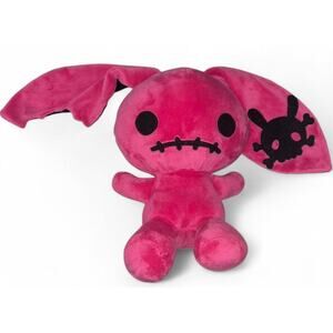 Super Cute Handmade Electric Fuchsia Pink Black Zombie Naughty Bunny Skull Patch